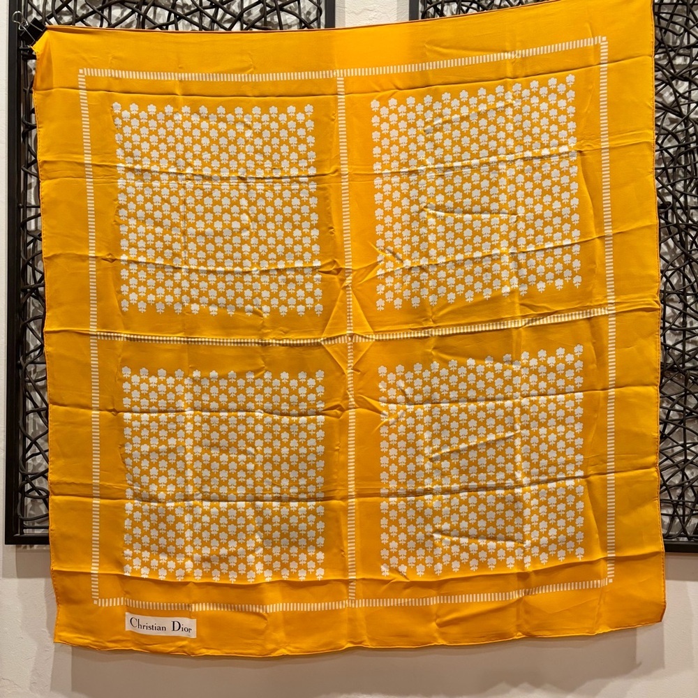 CHRISTIAN DIOR Rare Vintage Christian Dior Golden Silk Scarf 32” Paris Made - Picture 6 of 10